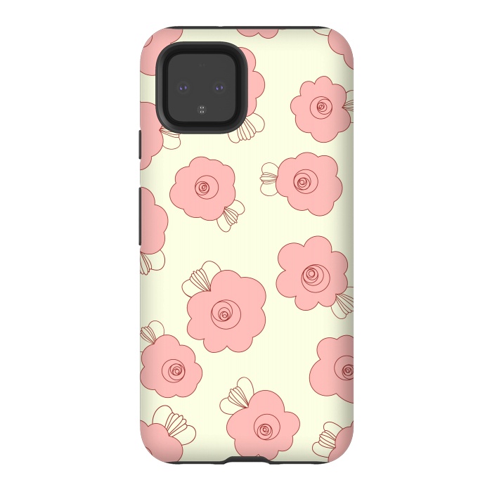 Pixel 4 StrongFit Fluffy Flowers - Pink on Cream by Paula Ohreen