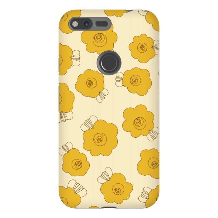 Pixel XL StrongFit Fluffy Flowers - Mustard on Lemon Yellow by Paula Ohreen