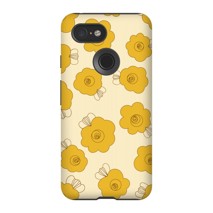 Pixel 3 StrongFit Fluffy Flowers - Mustard on Lemon Yellow by Paula Ohreen