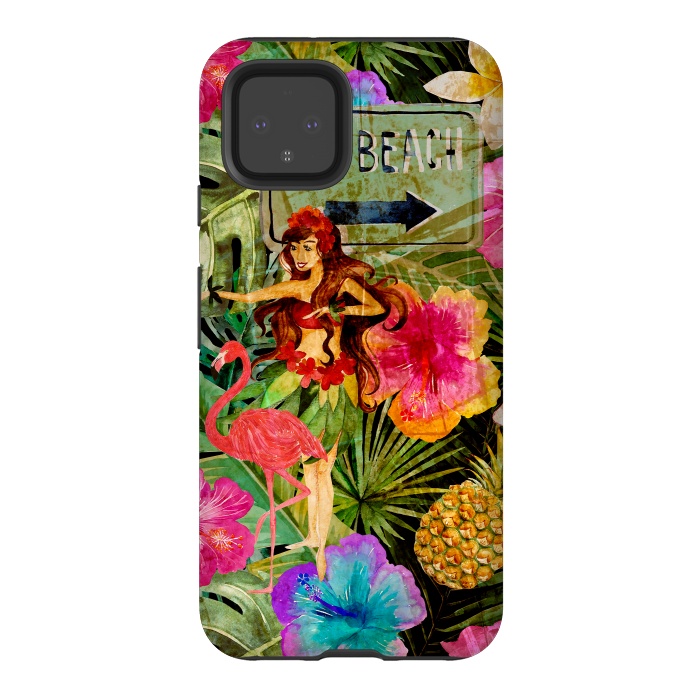 Pixel 4 StrongFit Vintage Hula Girl- To the Beach by  Utart