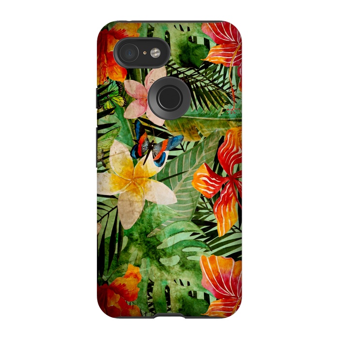 Pixel 3 StrongFit Retro Tropical Flower Jungle by  Utart