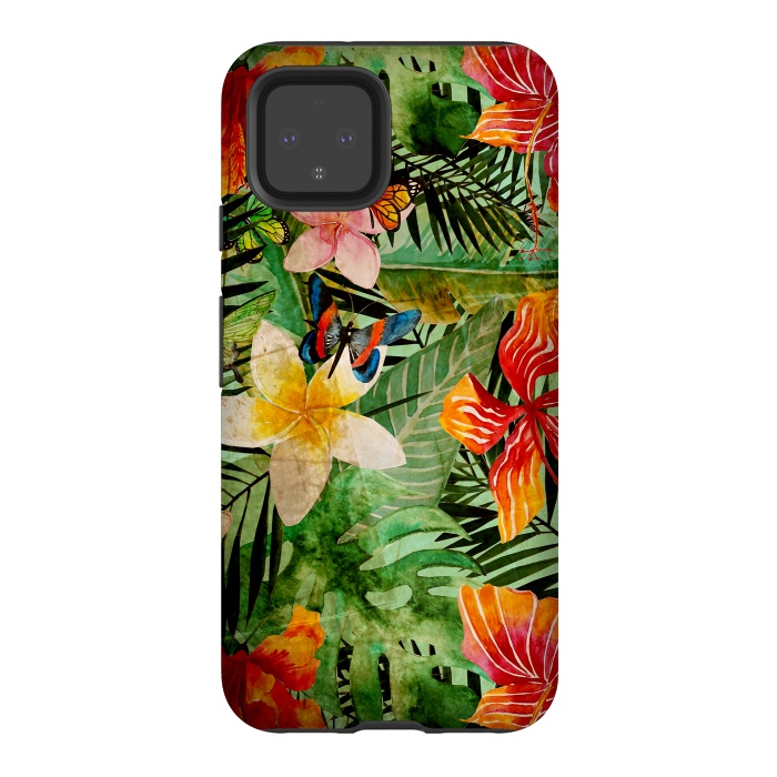 Pixel 4 StrongFit Retro Tropical Flower Jungle by  Utart