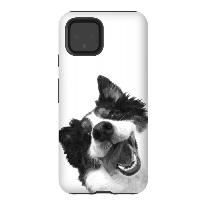 Pixel 4 StrongFit Black and White Happy Dog by Alemi