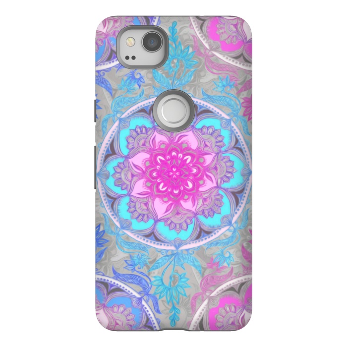 Pixel 2 StrongFit Pink, Purple and Turquoise Super Boho Medallions by Micklyn Le Feuvre