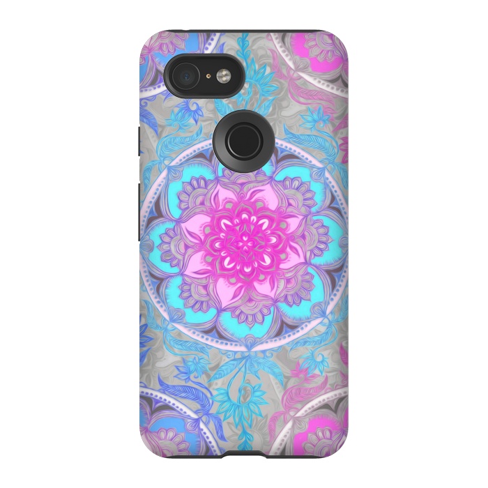 Pixel 3 StrongFit Pink, Purple and Turquoise Super Boho Medallions by Micklyn Le Feuvre