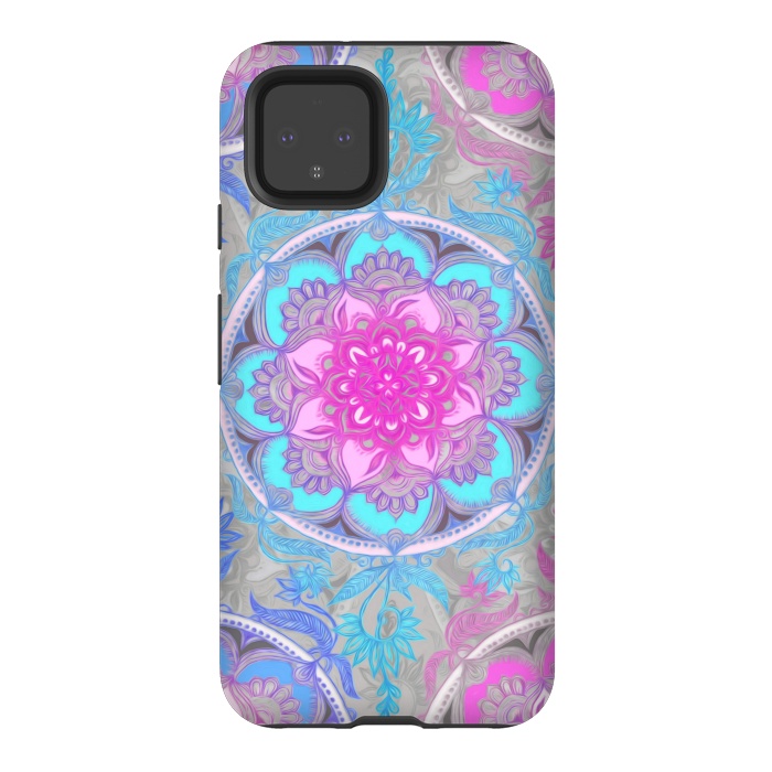 Pixel 4 StrongFit Pink, Purple and Turquoise Super Boho Medallions by Micklyn Le Feuvre