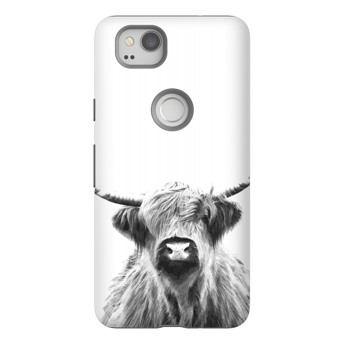 Pixel 2 StrongFit Black and White Highland Cow by Alemi