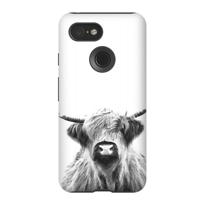 Pixel 3 StrongFit Black and White Highland Cow by Alemi