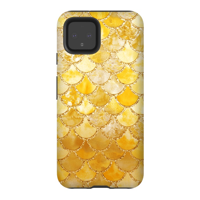 Pixel 4 StrongFit Gold Watercolor Mermaid Scales by  Utart
