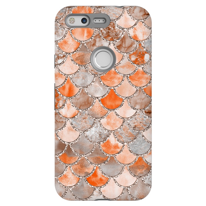 Pixel StrongFit Salmon Peach and Silver Glitter WAtercolor Mermaid Scales by  Utart
