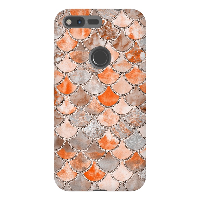 Pixel XL StrongFit Salmon Peach and Silver Glitter WAtercolor Mermaid Scales by  Utart