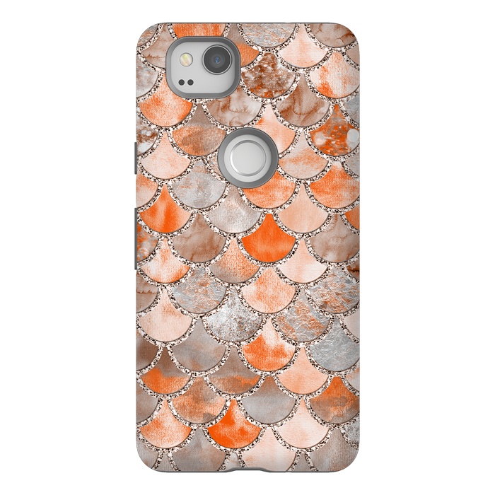 Pixel 2 StrongFit Salmon Peach and Silver Glitter WAtercolor Mermaid Scales by  Utart