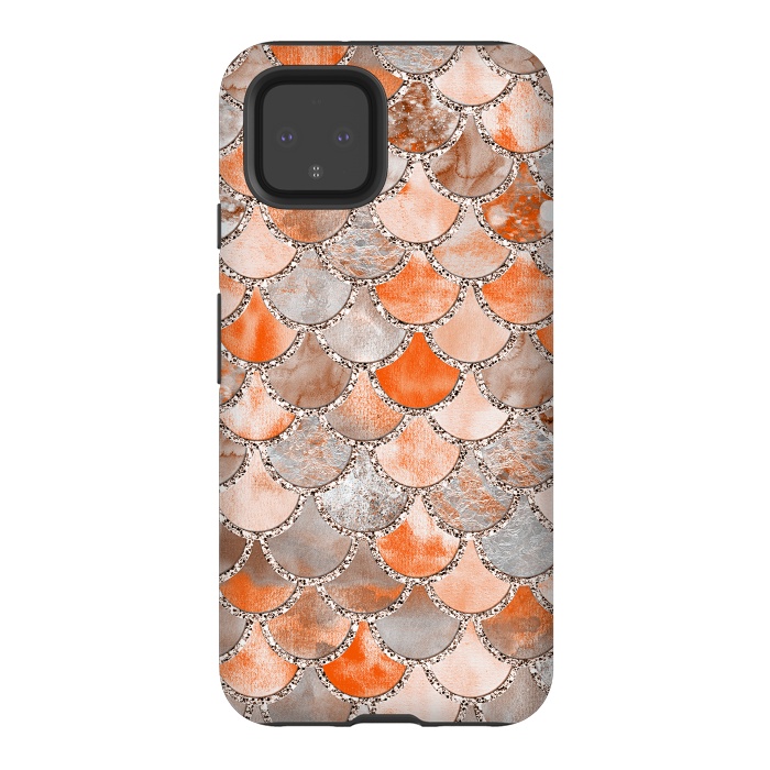 Pixel 4 StrongFit Salmon Peach and Silver Glitter WAtercolor Mermaid Scales by  Utart