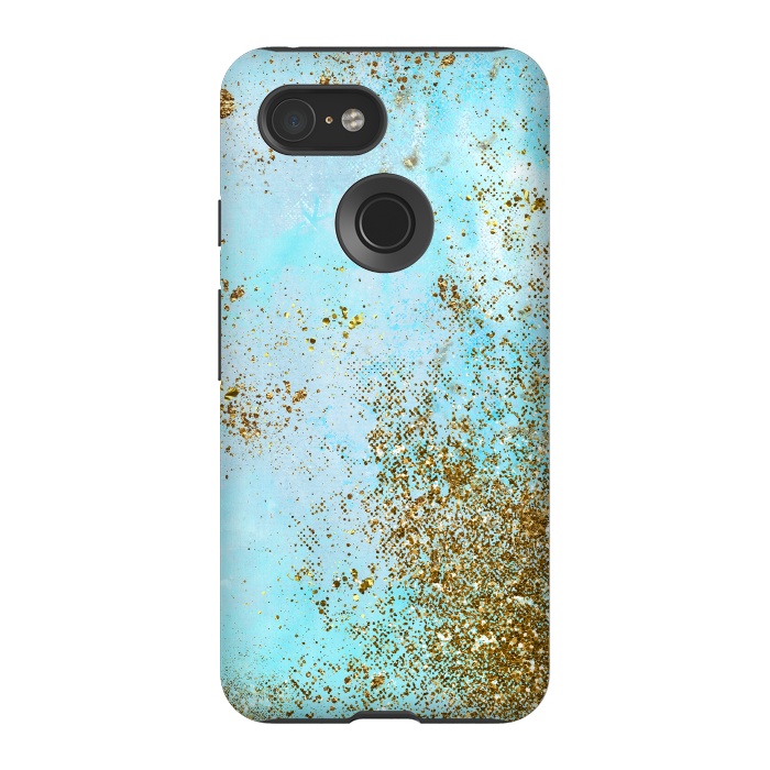 Pixel 3 StrongFit Gold and Teal Mermaid Glitter Foam by  Utart