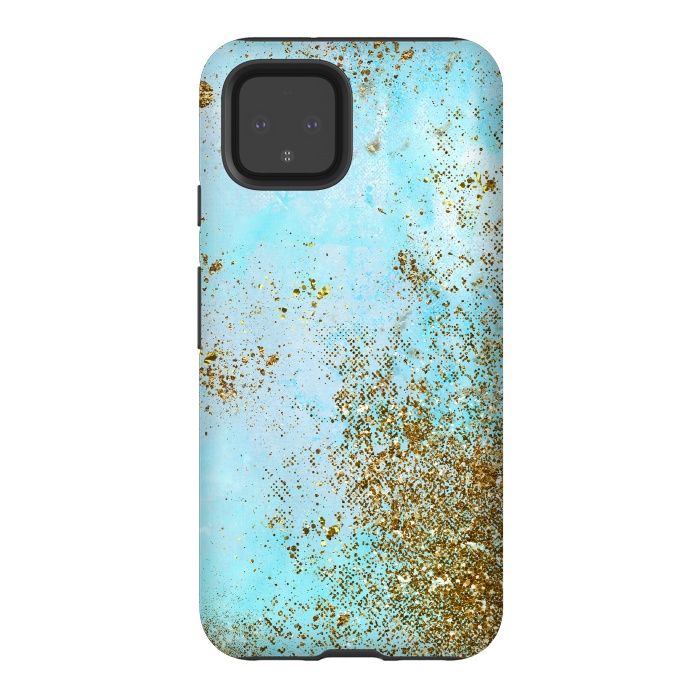Pixel 4 StrongFit Gold and Teal Mermaid Glitter Foam by  Utart