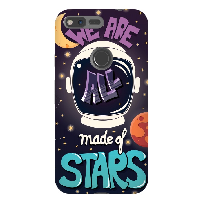 Pixel XL StrongFit We are all made of stars, typography modern poster design with astronaut helmet and night sky by Jelena Obradovic