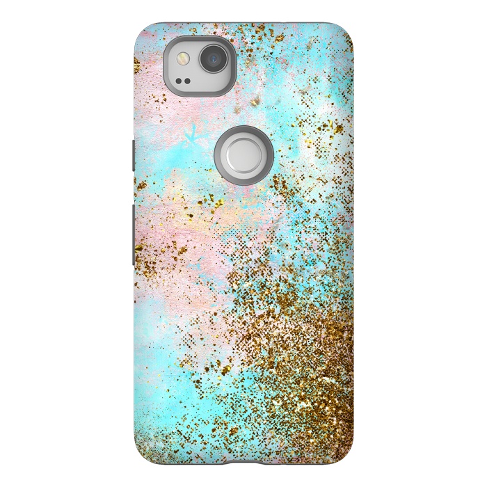 Pixel 2 StrongFit Pink and Teal and Gold Mermaid Glitter Seafoam by  Utart