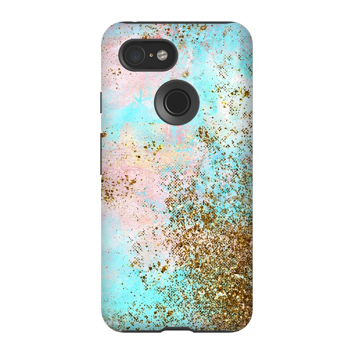 Pixel 3 StrongFit Pink and Teal and Gold Mermaid Glitter Seafoam by  Utart