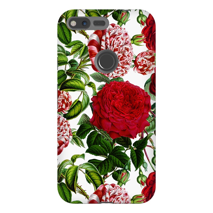 Pixel XL StrongFit Red and White Vintage Roses Pattern by  Utart