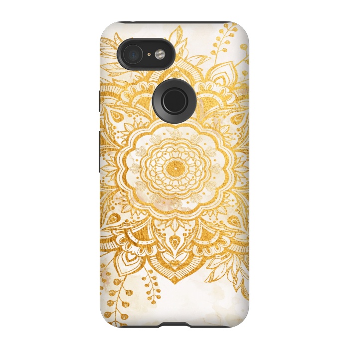 Pixel 3 StrongFit Queen Starring of Mandala-Gold Sunflower I by ''CVogiatzi.