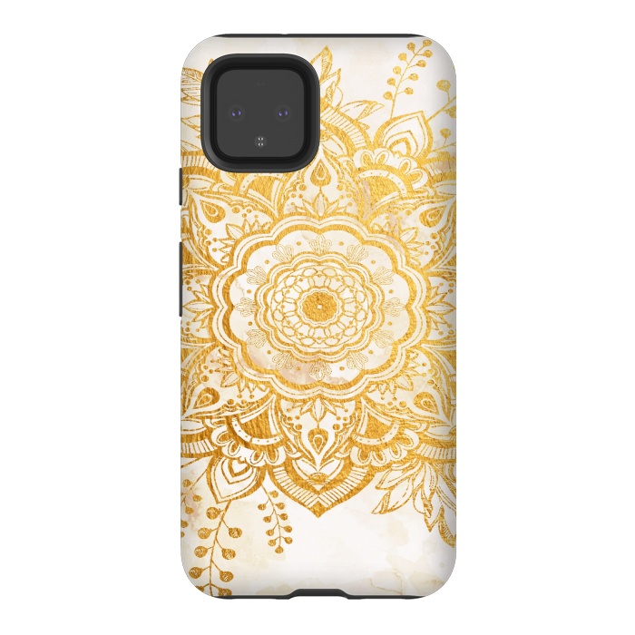 Pixel 4 StrongFit Queen Starring of Mandala-Gold Sunflower I by ''CVogiatzi.