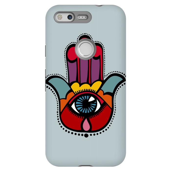 Pixel StrongFit Pop Hamsa over Blue by Majoih