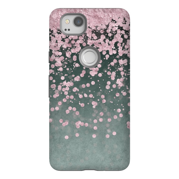 Pixel 2 StrongFit Pink Glitter On Teal 2 by Andrea Haase