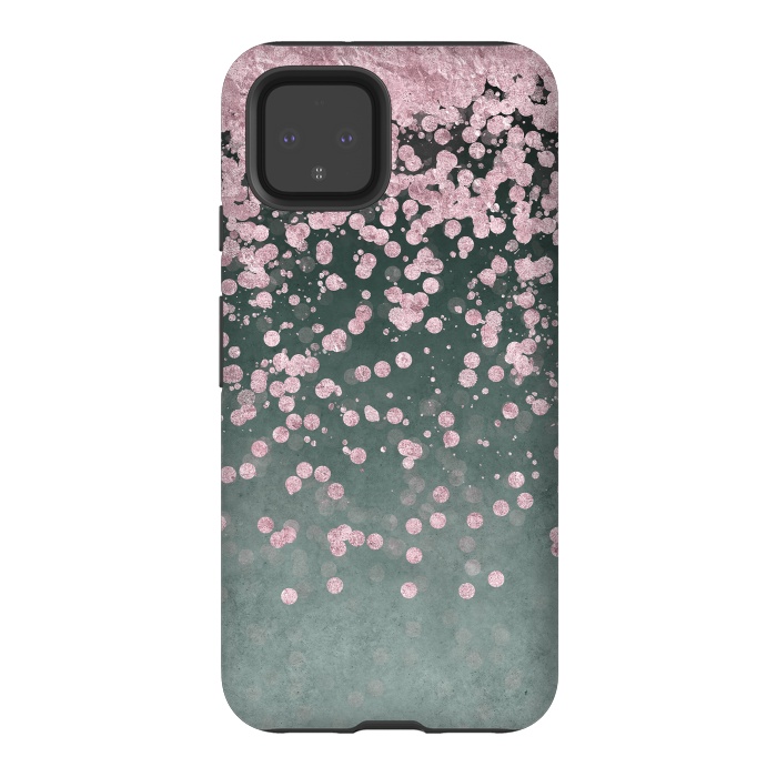 Pixel 4 StrongFit Pink Glitter On Teal 2 by Andrea Haase