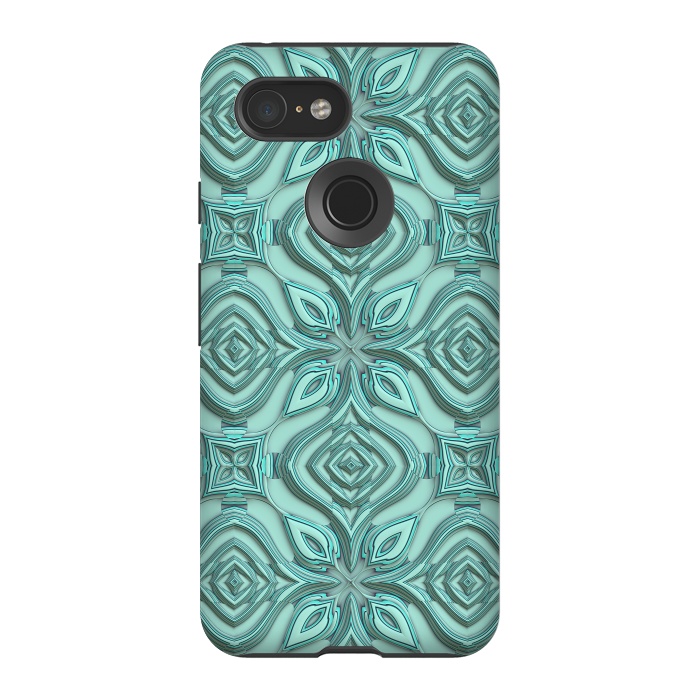 Pixel 3 StrongFit Elegant Green Turquoise Ornament Pattern by Andrea Haase