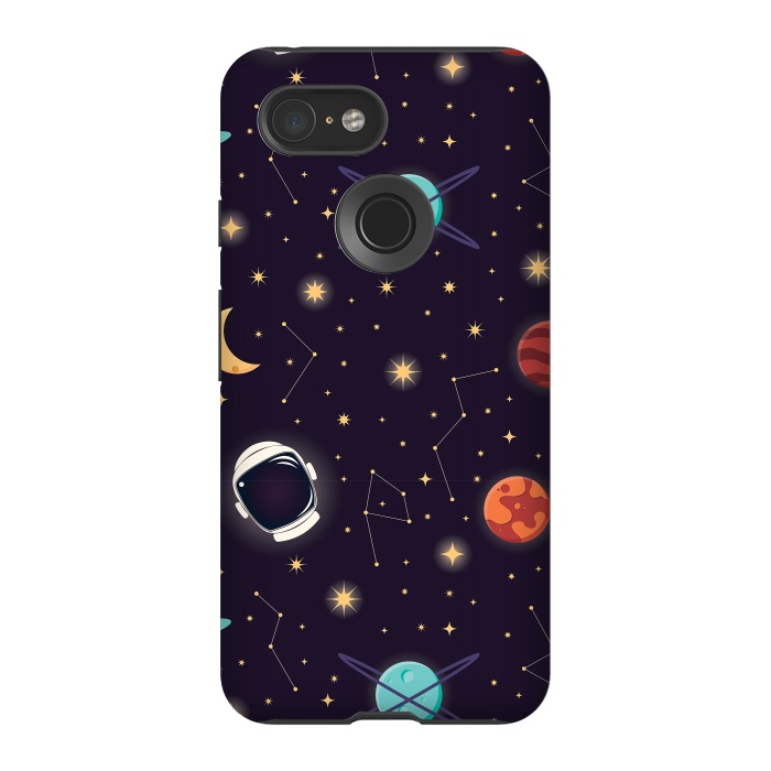 Pixel 3 StrongFit Universe with planets, stars and astronaut helmet seamless pattern, cosmos starry night sky, vector illustration by Jelena Obradovic