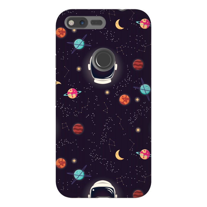 Pixel XL StrongFit Universe with planets, stars and astronaut helmet seamless pattern, cosmos starry night sky by Jelena Obradovic