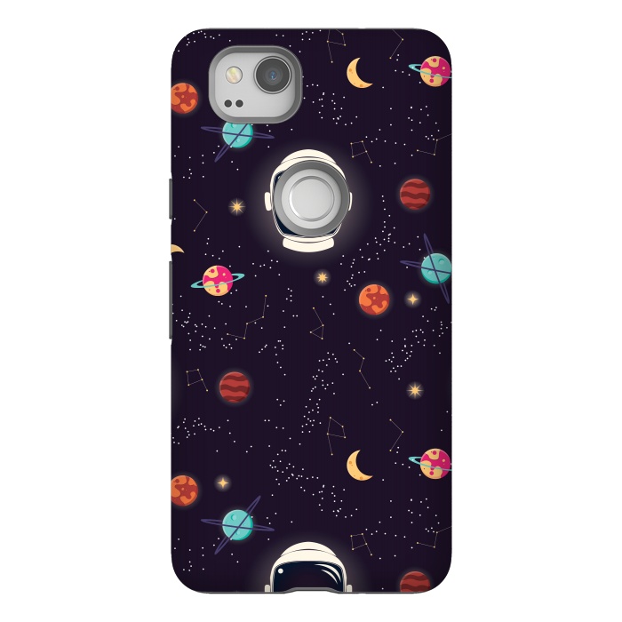 Pixel 2 StrongFit Universe with planets, stars and astronaut helmet seamless pattern, cosmos starry night sky by Jelena Obradovic