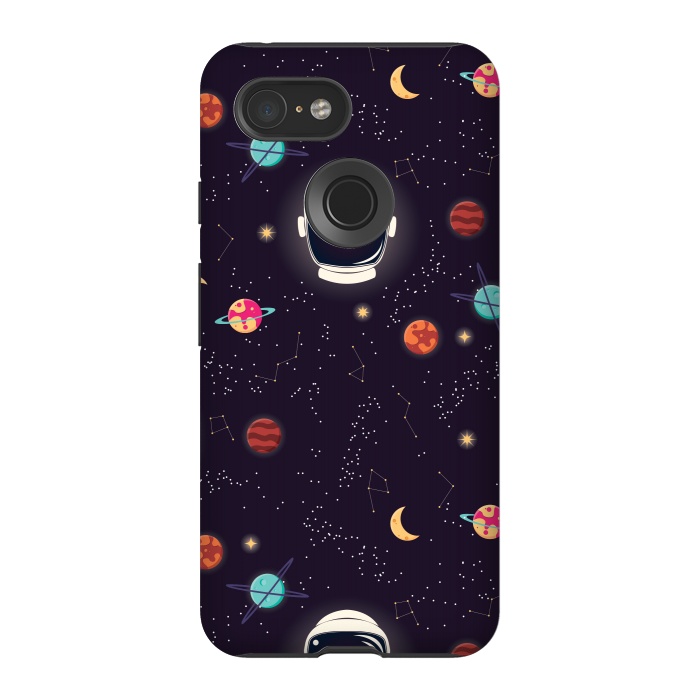Pixel 3 StrongFit Universe with planets, stars and astronaut helmet seamless pattern, cosmos starry night sky by Jelena Obradovic