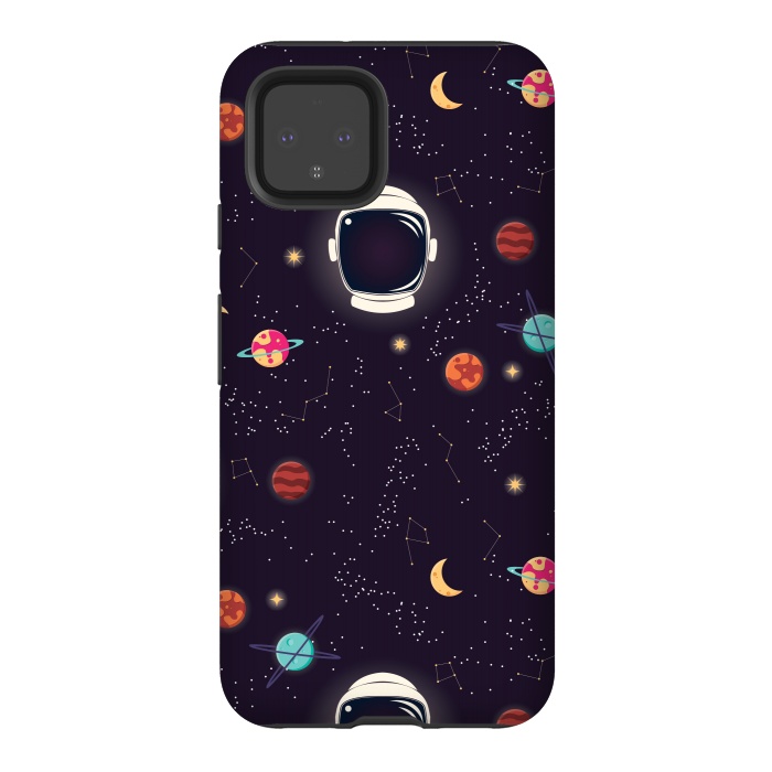 Pixel 4 StrongFit Universe with planets, stars and astronaut helmet seamless pattern, cosmos starry night sky by Jelena Obradovic