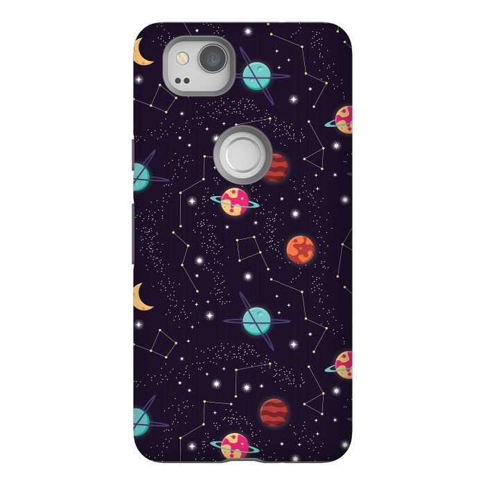 Pixel 2 StrongFit Universe with planets and stars seamless pattern, cosmos starry night sky 004 by Jelena Obradovic