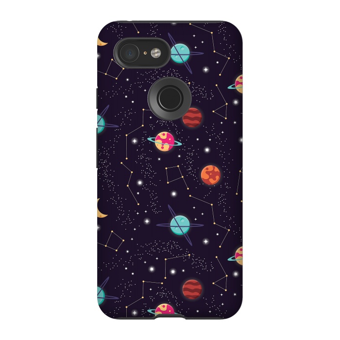 Pixel 3 StrongFit Universe with planets and stars seamless pattern, cosmos starry night sky 004 by Jelena Obradovic