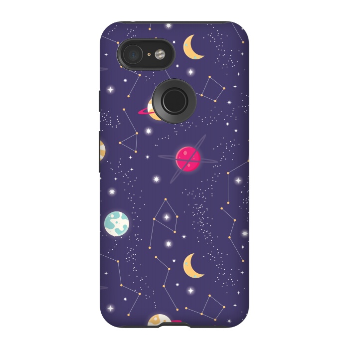 Pixel 3 StrongFit Universe with planets and stars seamless pattern, cosmos starry night sky 006 by Jelena Obradovic