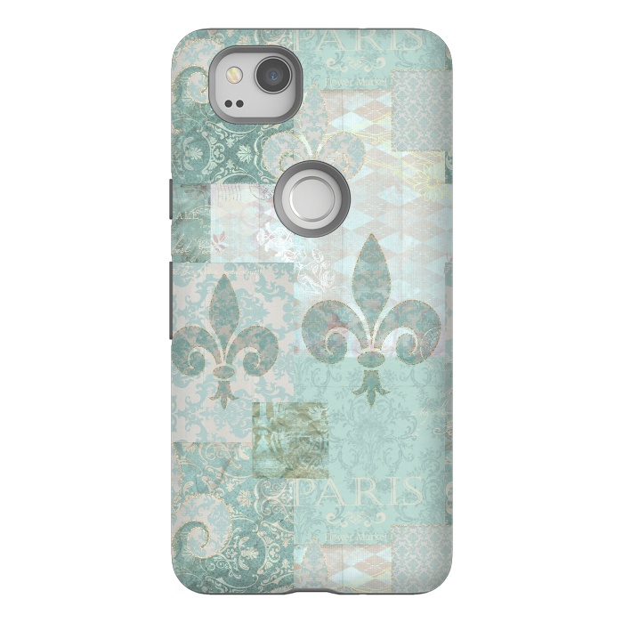 Pixel 2 StrongFit Vintage Patchwork Soft Teal by Andrea Haase
