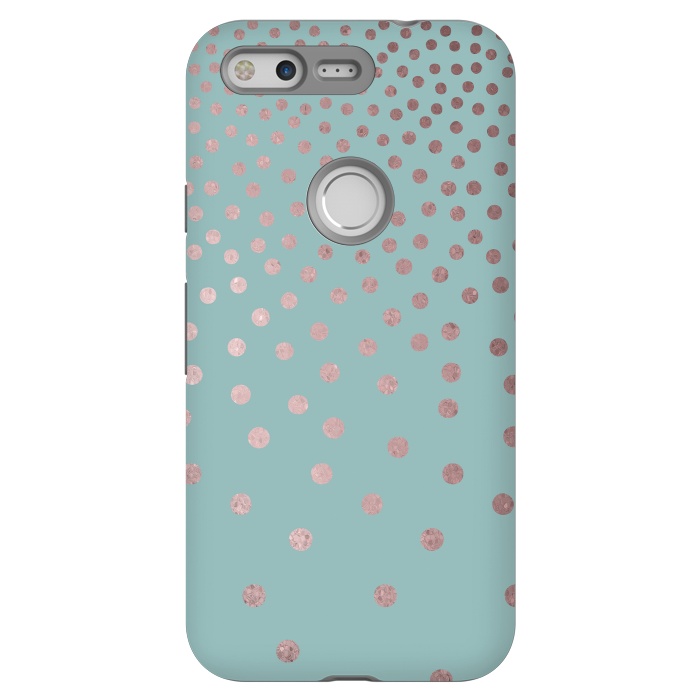 Pixel StrongFit Shiny Rosegold Polka Dots On Teal by Andrea Haase