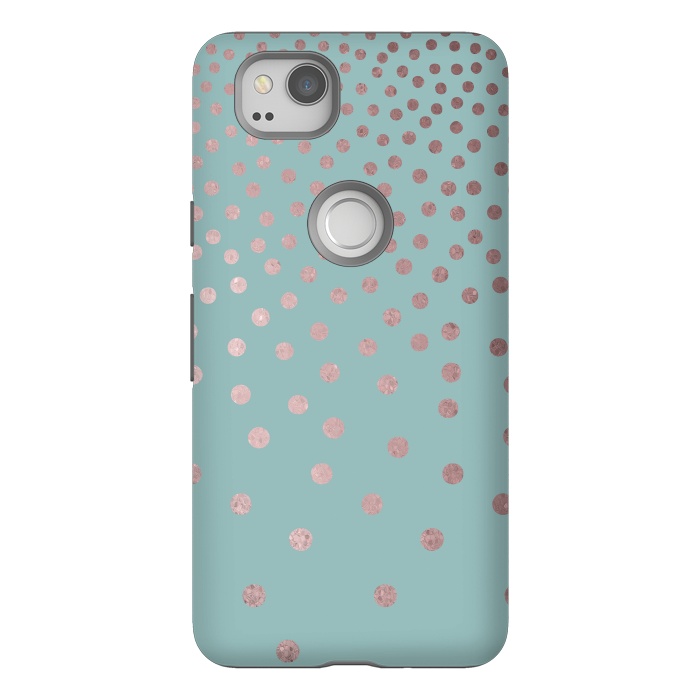 Pixel 2 StrongFit Shiny Rosegold Polka Dots On Teal by Andrea Haase