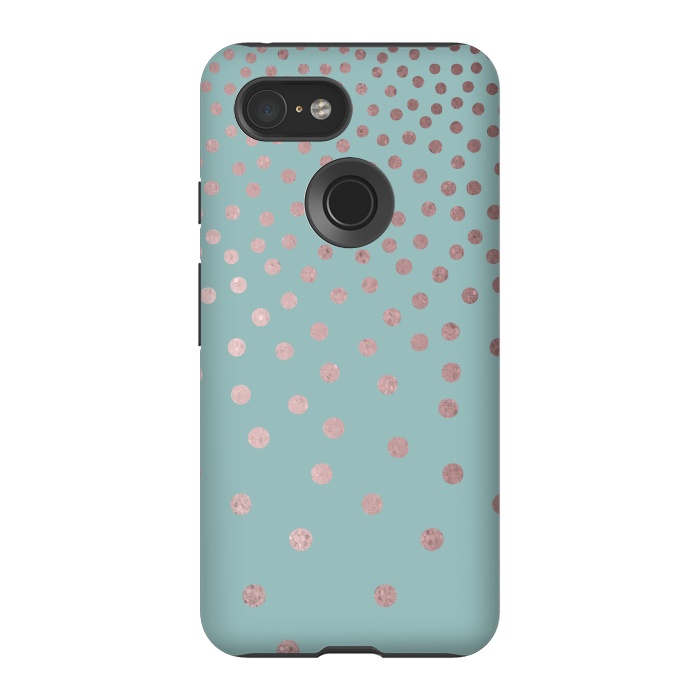 Pixel 3 StrongFit Shiny Rosegold Polka Dots On Teal by Andrea Haase