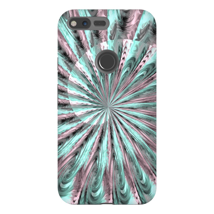 Pixel XL StrongFit Fractal Spiral Rosegold And Teal by Andrea Haase