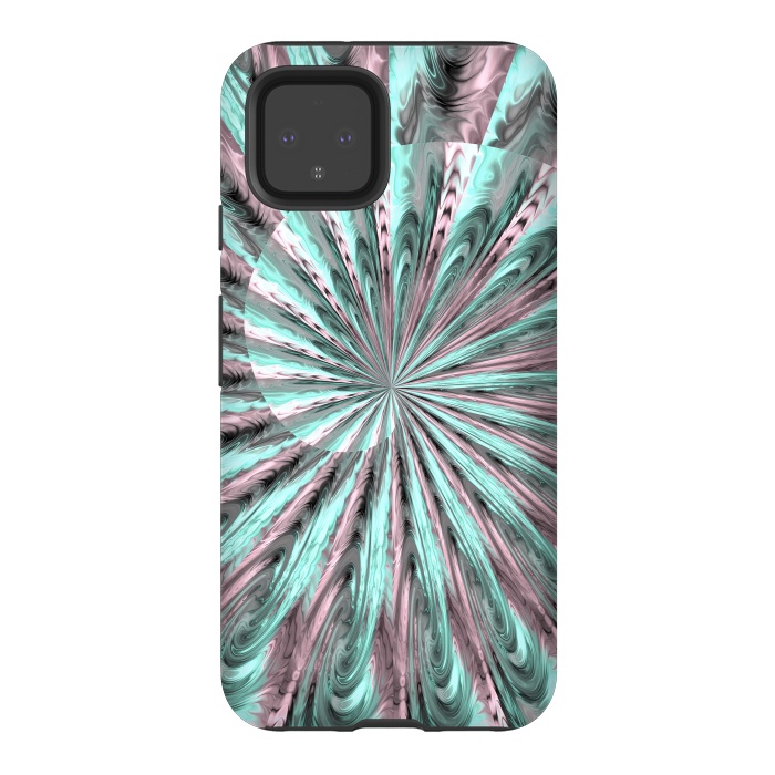 Pixel 4 StrongFit Fractal Spiral Rosegold And Teal by Andrea Haase