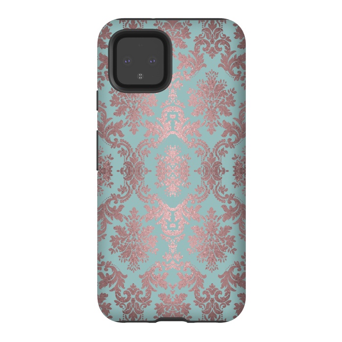 Pixel 4 StrongFit Rose Gold Teal Damask Pattern 2 by Andrea Haase