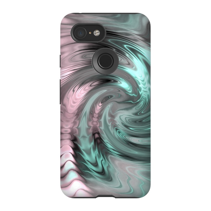 Pixel 3 StrongFit Abstract Fractal Swirl Rose Gold And Teal 2 by Andrea Haase