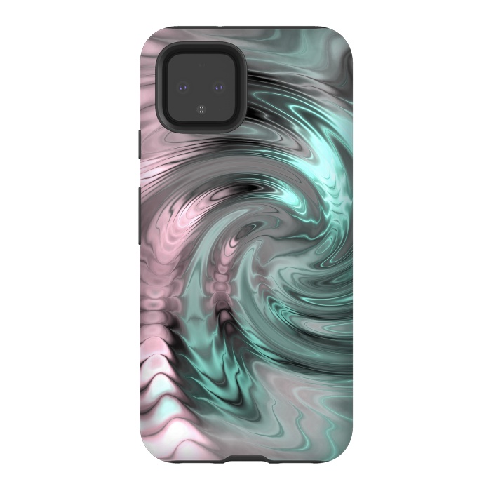 Pixel 4 StrongFit Abstract Fractal Swirl Rose Gold And Teal 2 by Andrea Haase