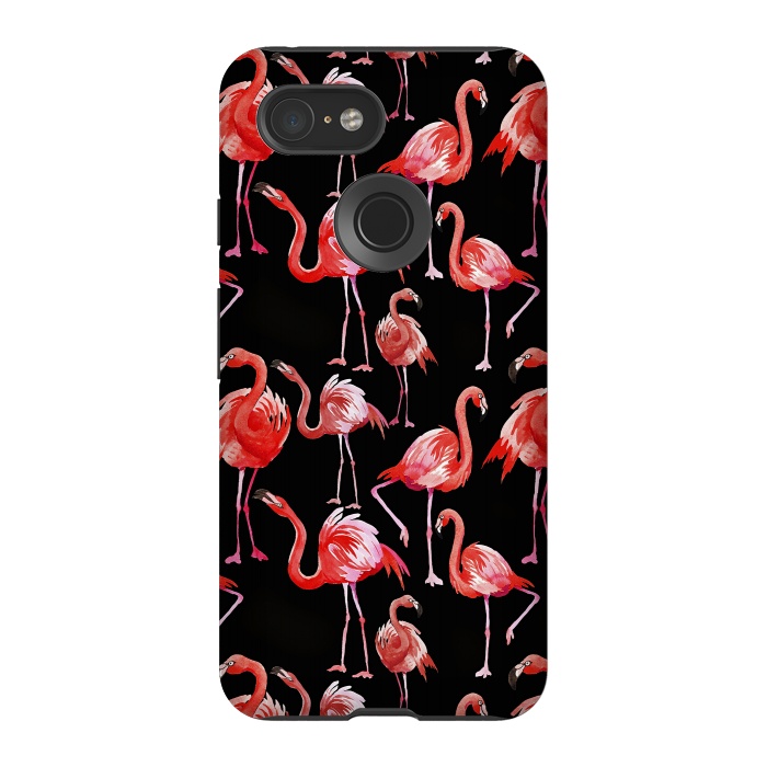 Pixel 3 StrongFit Flamingos on Black by  Utart
