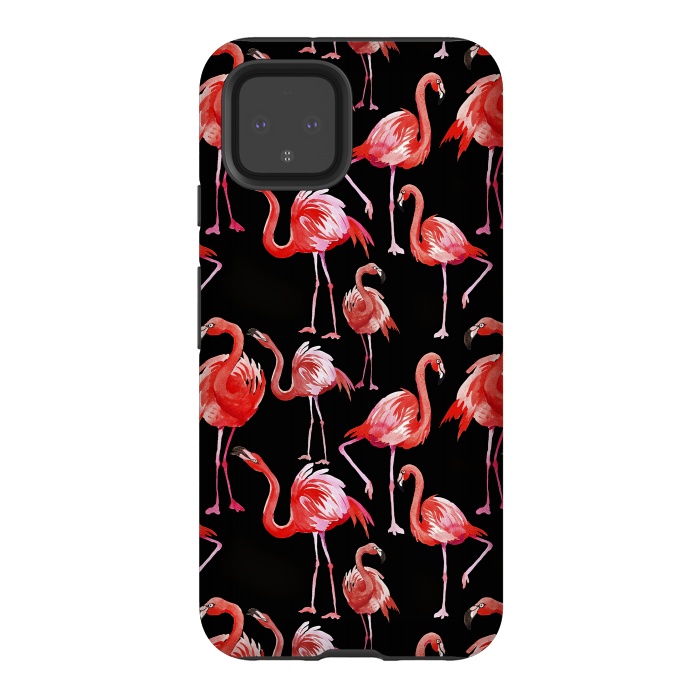 Pixel 4 StrongFit Flamingos on Black by  Utart