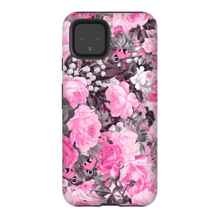 Pixel 4 StrongFit Nostalgic Pink Rose And Butterfly Pattern by Andrea Haase