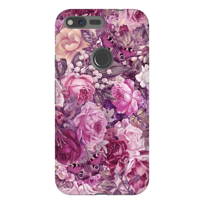 Pixel XL StrongFit Vintage Pink Rose Butterfly Pattern by Andrea Haase